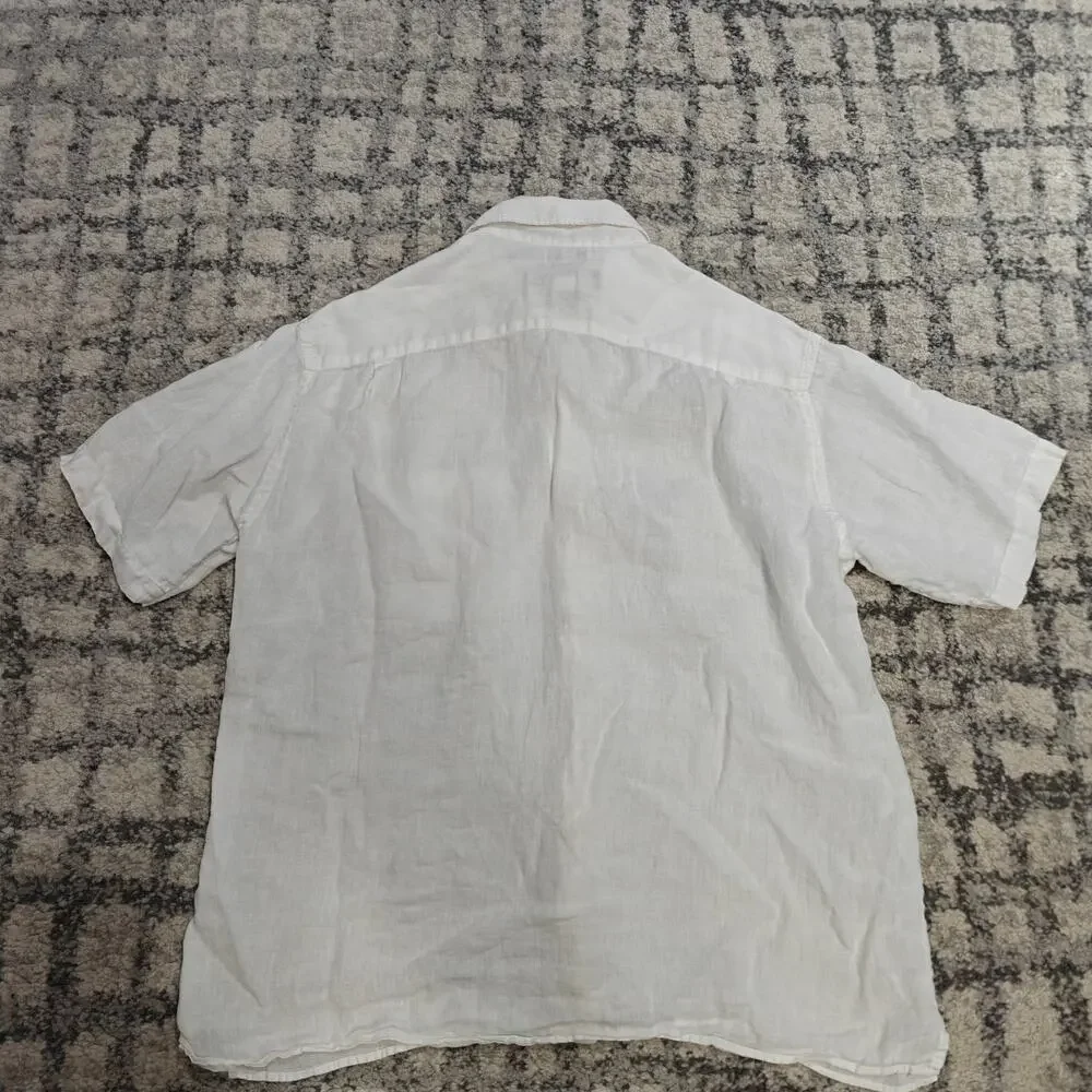 Banana Republic 100% Irish Linen Shirt Mens Medium White Short Sleeve Relaxed